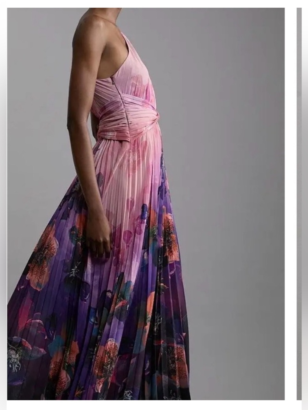 NWT- Karen Millen Pink to Purple Ombre One-Shoulder Pleated Gown- US 12 - Picture 2 of 12